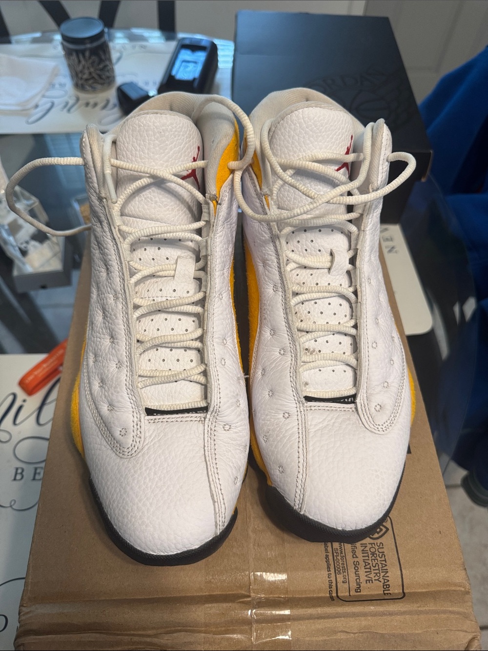 Jordan Men's White and Yellow Sneakers